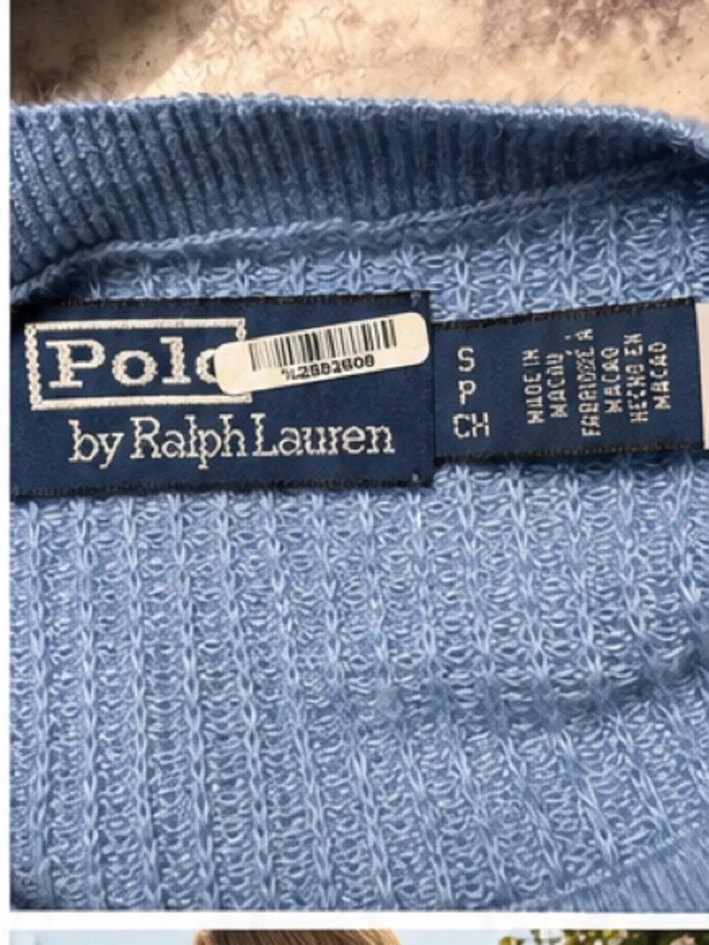 Polo Ralph Lauren 100% Linen Waffle Knit Sweater Blue Size Small Coastal